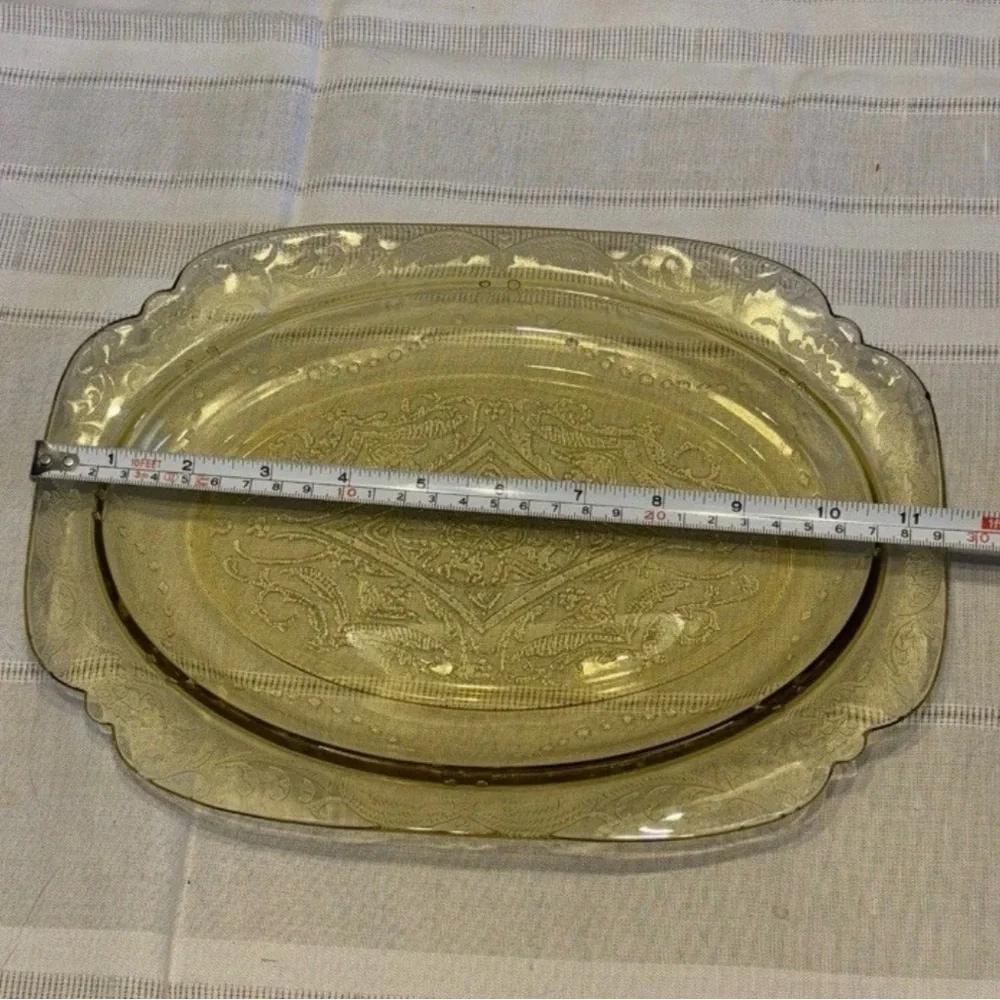 VTG Federal Madrid Amber Depression 4 pc Set Platter Serving Bowl‎ Creamer Sugar